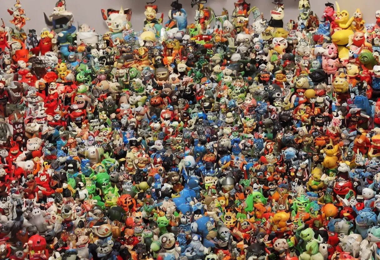 Image similar to vintage collection of 1 9 6 0 s japanese monster toys on display