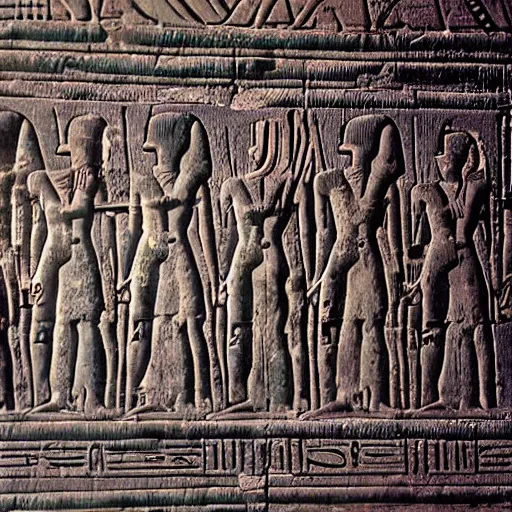 Image similar to aliens interacting with ancient egyptians, photorealistic, sharp focus