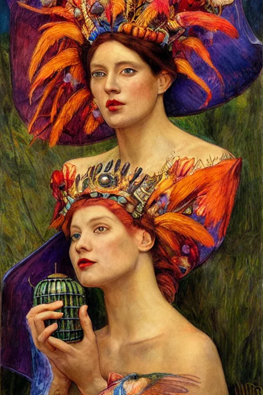 Image similar to queen of twilight with her lantern, by Annie Swynnerton and Diego Rivera and Tino Rodriguez , elaborate headdress and embroidered velvet, iridescent beetles, rich color, dramatic cinematic lighting, extremely detailed