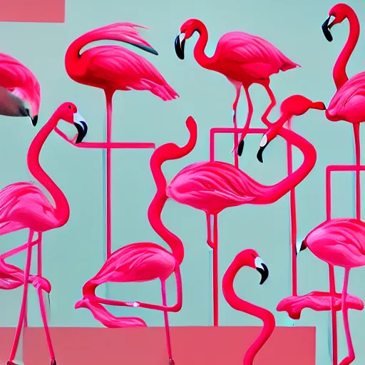 Prompt: flamingo bauhaus