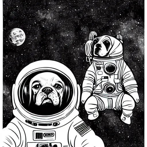 Image similar to mcbess illustration of a dog in a spacesuit In space , cinematic, hyper realistic, photo realistic, 4k, galaxies