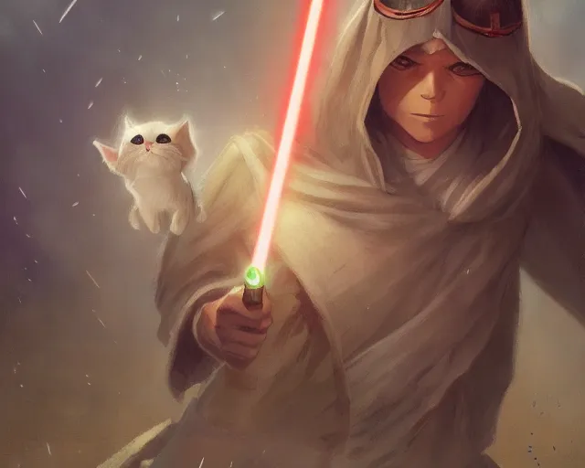 Image similar to Jedi cat order, anime, a fantasy digital painting by Greg Rutkowski and James Gurney, trending on Artstation, highly detailed