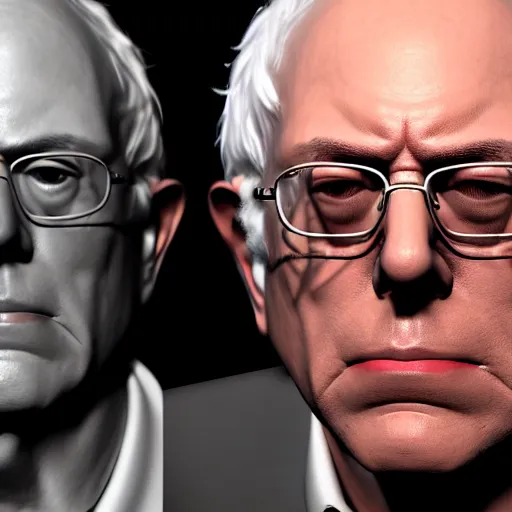 Prompt: render as a very beautiful 3d Bernie Sanders, full body, full round face, short smile, cinematic lightning, medium shot, mid-shot, highly detailed, trending on Artstation, Unreal Engine 4k, cinematic wallpaper