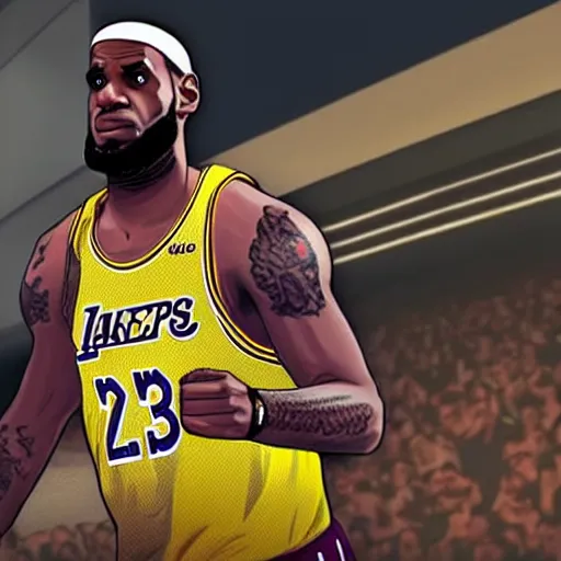 Image similar to lebron james as a character of gta V , videogame, loading screen