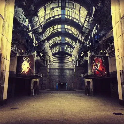 Image similar to “empty shopping mall, selling armor, weapons, fantasy, bright, atmospheric, high definition”