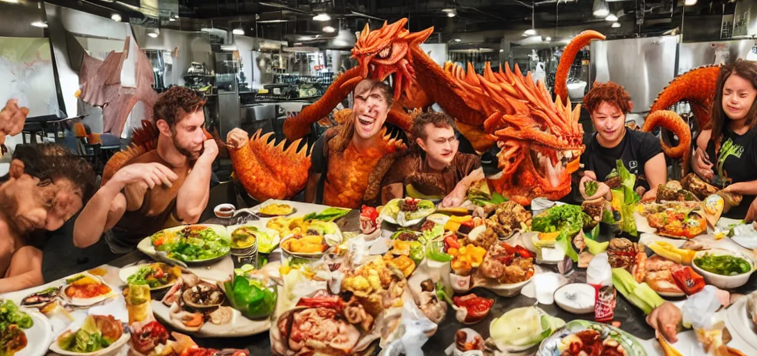 Prompt: food warriors fighting a food dragon