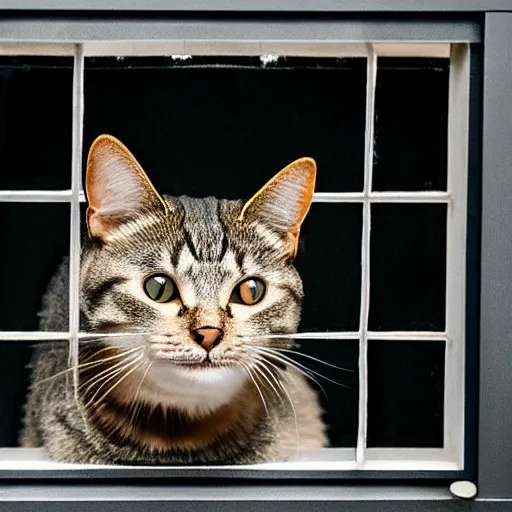 Image similar to photo of a cat watching martian terrain inside a window