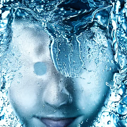 Image similar to water splashes forming a shape of a human head, water manipulation art, ray tracing, realistic water sharp focus, long shot, 8 k resolution, cinematic