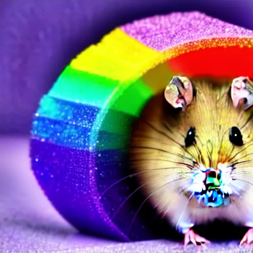 Prompt: hamster made out of rainbow crystals