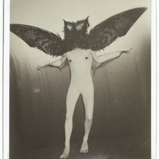 Prompt: real Polaroid photo of Mothman creature