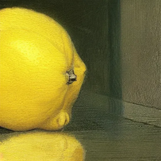 Prompt: a lemon, in a room of mirrors