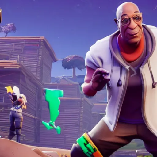Image similar to a screenshot from the gaming fortnite featuring bill cosby