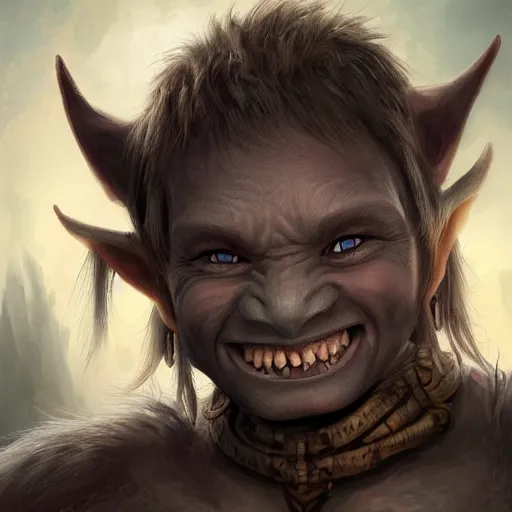 Image similar to a detailed portrait of a cute child orc boy smiling, fantasy art illustration, incredibly highly detailed and realistic, 8 k, sharp focus