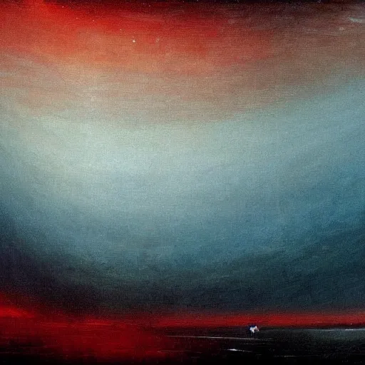 Image similar to the epic abstract painting'blue arctic void with black and red aurora borealis ', by caspar david friedrich!!!, by rothko!!!, stunning masterpiece, trending on artstation