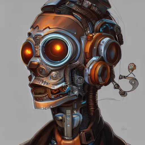 Prompt: lineart, colour, cyborg, portrait, steampunk, hyperdetailed, artstation