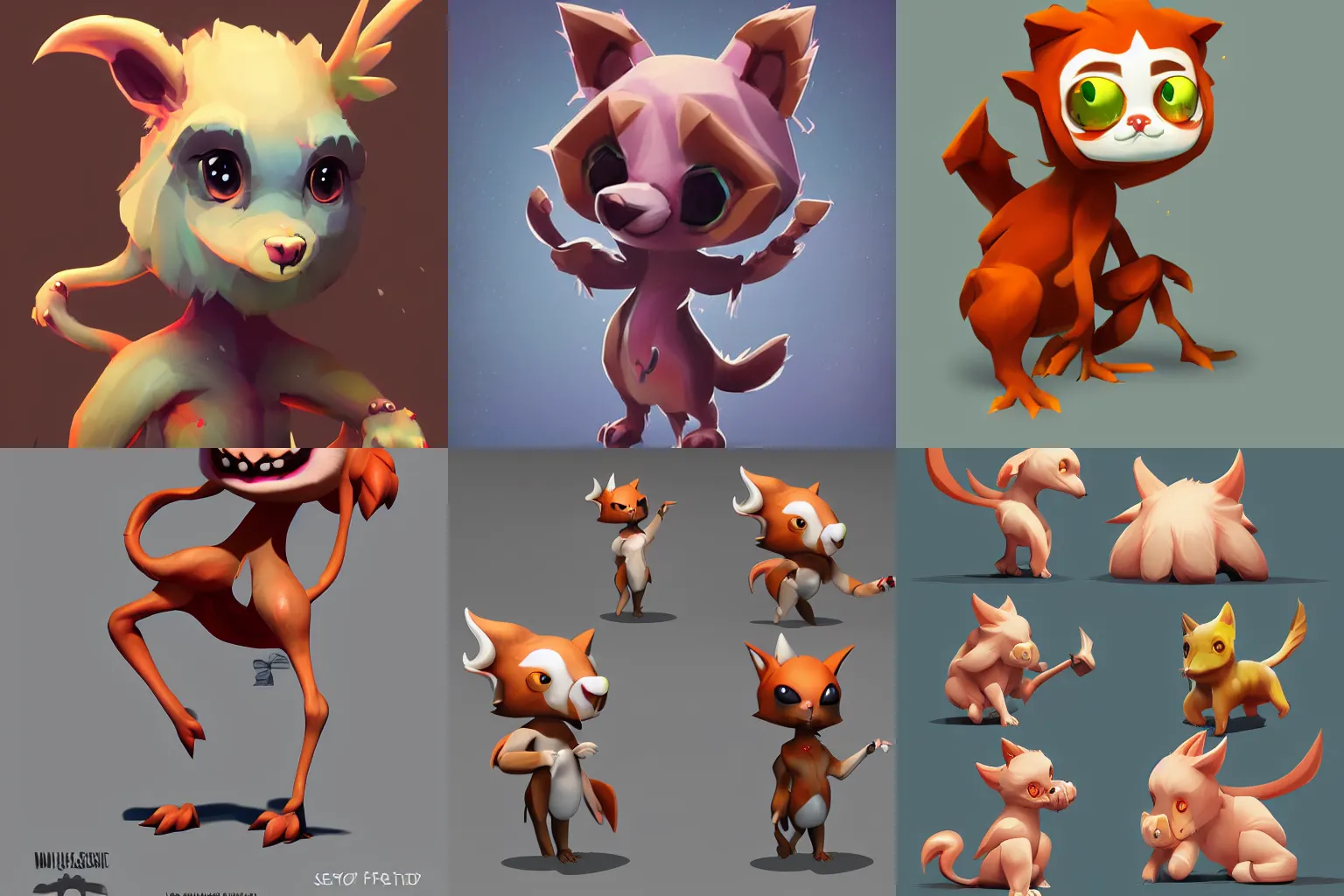 Prompt: stylized cute creature pet fantasy character design, dynamic pose, stunning illustration trending on artstation