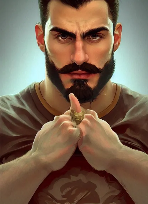 Prompt: gigachad luigi flexing by ilya kuvshinov, super mario bros symmetrical face concept art, hyper realistic, intricate, elegent, highly detailed, digital painting, concept art, smooth, sharp, focus, illustration, art by artgerm and greg rutkowski and alphonse mucha, artstation