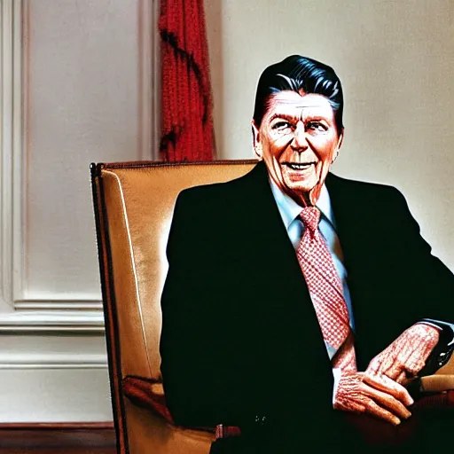 Image similar to [ ronald reagan sitting in chair... tiger ]