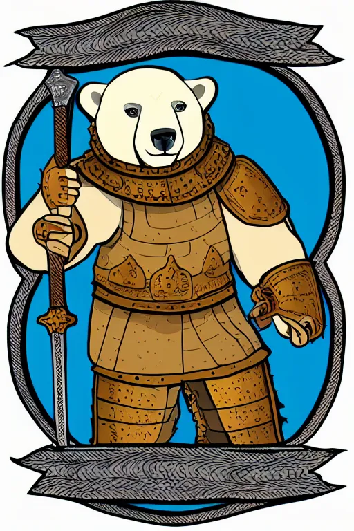 Image similar to Portrait of a polar bear in medieval armor, knight, medieval, sticker, colorful, illustration, highly detailed, simple, smooth and clean vector curves, no jagged lines, vector art, smooth