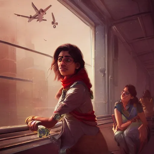 Image similar to Anxious young female Indian Doctor catching a flight, by Cedric Peyravernay, highly detailed, excellent composition, cinematic concept art, dramatic lighting, trending on ArtStation