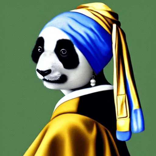 Prompt: A panda in armor Girl with a Pearl Earring, Jan Davidsz de Heem,4k, UHD, moody