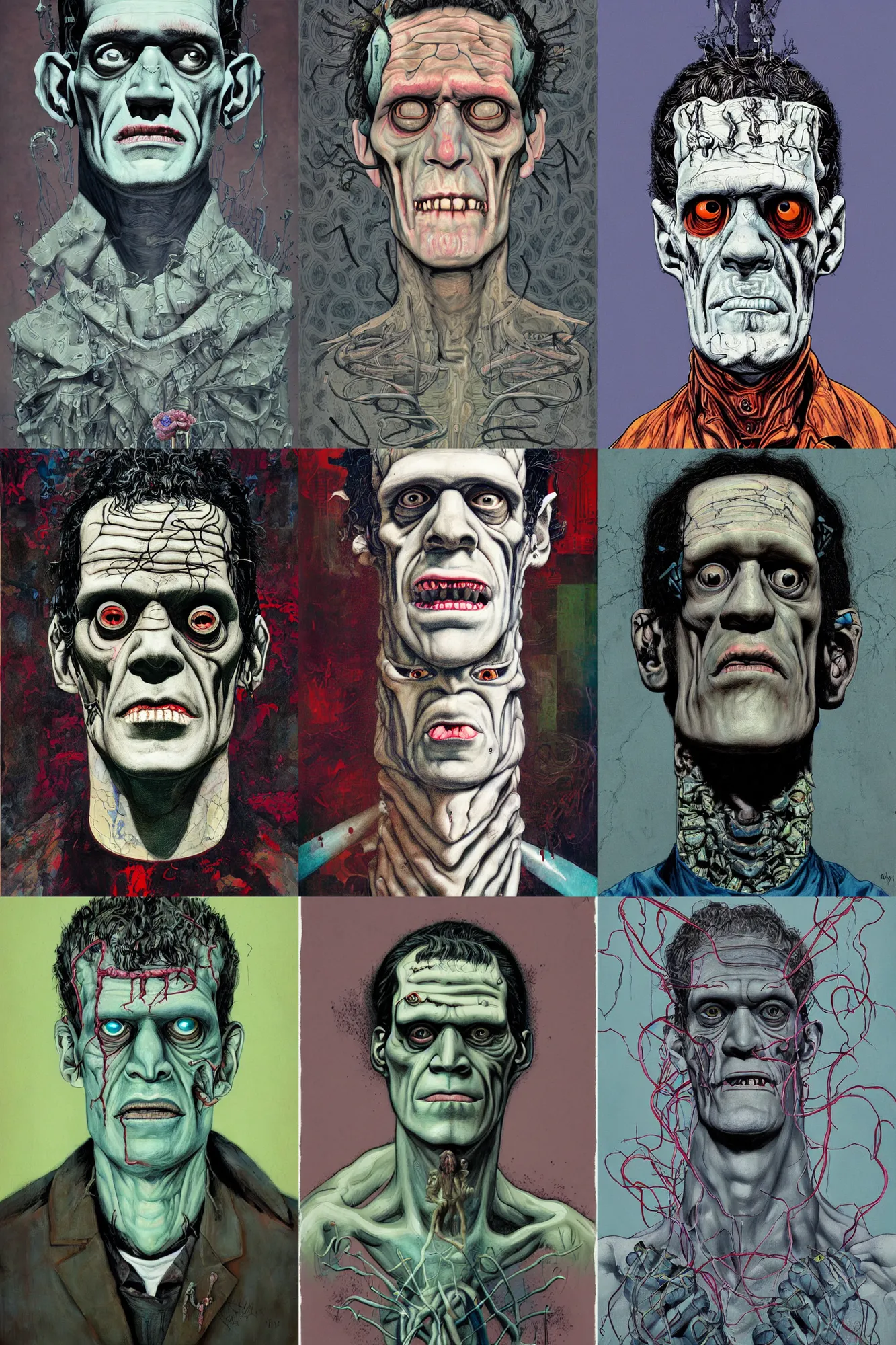 Prompt: portrait of Frankenstein full color painted by the contemporary artist and illustrator James Jean