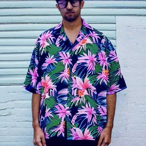 Prompt: hawaiian shirt design, fashion photography