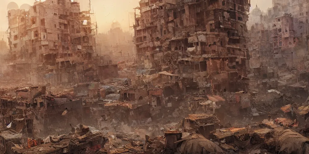Image similar to new dehli during the climate change migrant crisis by jorge jacinto, intricate, high detail, digital painting, ultra realistic, cinematic lighting, wide angle cinematography, artstation, 3 5 mm film grain