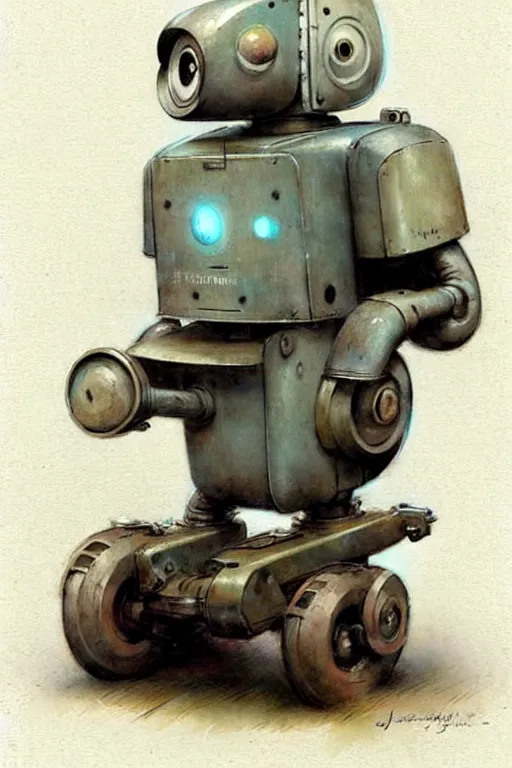 Image similar to ( ( ( ( ( 1 9 5 0 s robot wheeled tracked. muted colors. ) ) ) ) ) by jean - baptiste monge!!!!!!!!!!!!!!!!!!!!!!!!!!!!!!