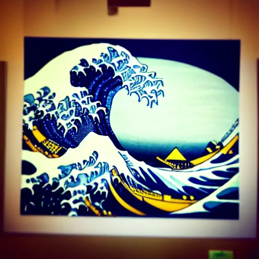 Image similar to the great wave off kanagawa made of lego, soft lighting