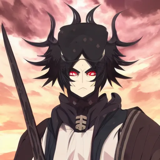 Prompt: handsome guy in demon slayer art, anime style, 4k , detailed, detailed face, high quality, smooth, sharp focus, beautiful scene, face high detail, mask,small horns