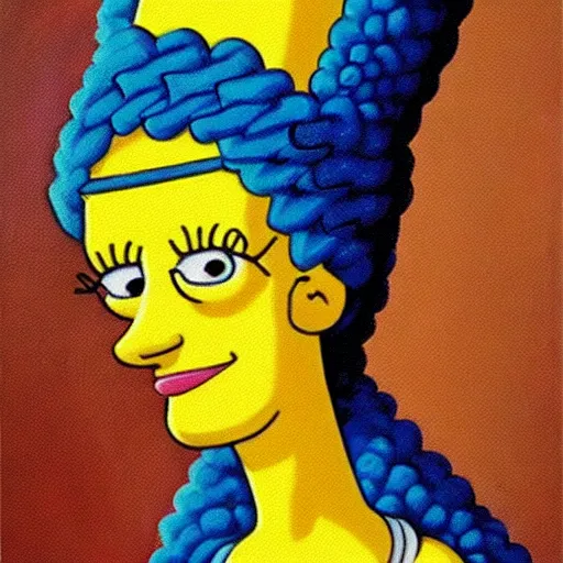 Image similar to marge simpson caucasian dmt historical oil painting