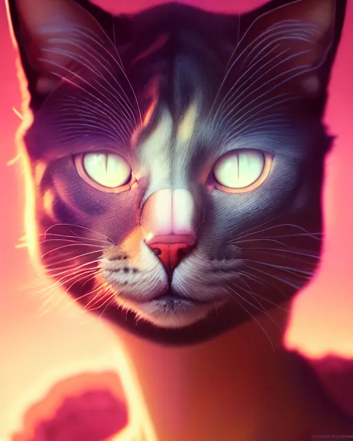 Image similar to portrait of humanoid cat, highly detailed vfx portrait, unreal engine, greg rutkowski, loish, rhads, beeple, makoto shinkai and lois van baarle, ilya kuvshinov, rossdraws, tom bagshaw, alphonse mucha, global illumination, detailed and intricate environment