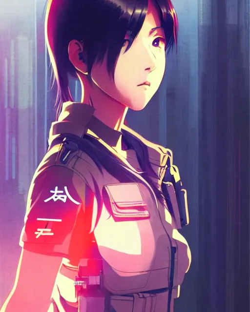 Image similar to girl wearing tactical gear | | very very anime!!!, fine - face, audrey plaza, realistic shaded perfect face, fine details. anime. realistic shaded lighting poster by ilya kuvshinov katsuhiro otomo ghost - in - the - shell, magali villeneuve, artgerm, jeremy lipkin and michael garmash and rob rey