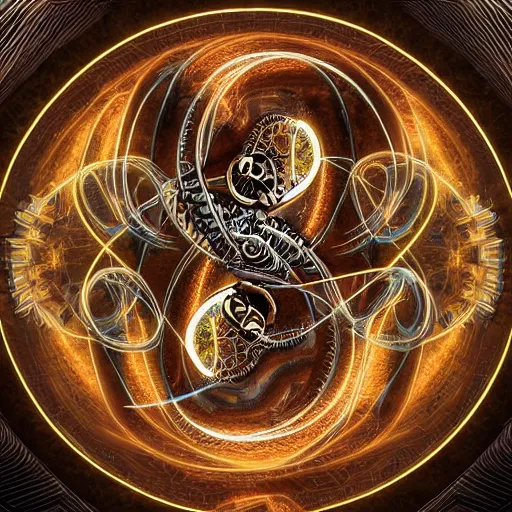 Image similar to biomechanical ouroboros, surrounded with neural networks, fantasy illustration, trending on artstation, deviantart, very realistic, 4k