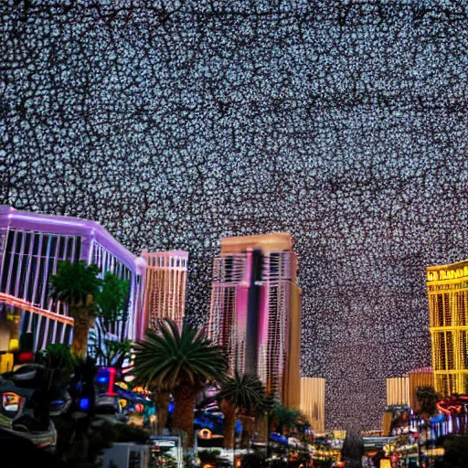 Prompt: a photo of aliens inhabiting the city of Las Vegas, Las Vegas strip, shallow depth of focus