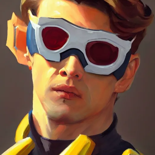 Image similar to greg manchess portrait painting of scott summers aka cyclops as overwatch character, medium shot, asymmetrical, profile picture, organic painting, sunny day, matte painting, bold shapes, hard edges, street art, trending on artstation, by huang guangjian and gil elvgren and sachin teng