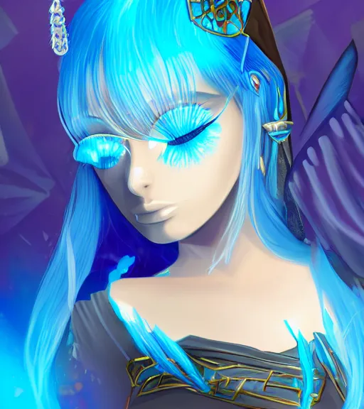 Image similar to the sorceress of blue diamonds, close - up, pixiv, trending on artstation, vector, anime, hdr