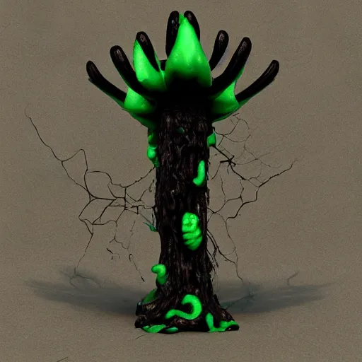 Image similar to horror alien mushroom with tendrils, oozing black goo, unreal engine