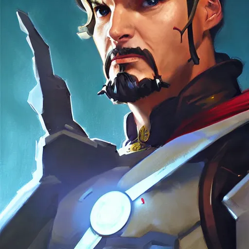 Image similar to greg manchess portrait painting of armored doctor strange as overwatch character, totally whack, medium shot, asymmetrical, profile picture, organic painting, sunny day, matte painting, bold shapes, hard edges, street art, trending on artstation, by huang guangjian and gil elvgren and sachin teng