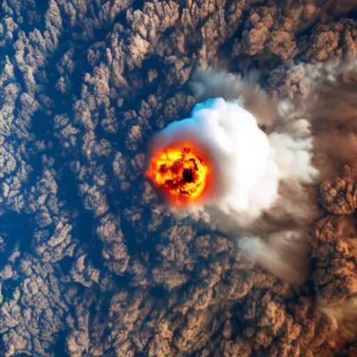 Image similar to a mushroom cloud from a nuclear explosion on earth as seen from space. the cloud is merging into the shape of a peace sign, photography, high quality, 8 k,