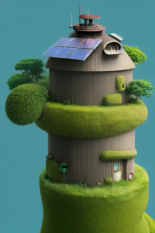 Image similar to cylindrical house, solarpunk, studio ghibli, jean - baptiste monge, octane render, 4 k