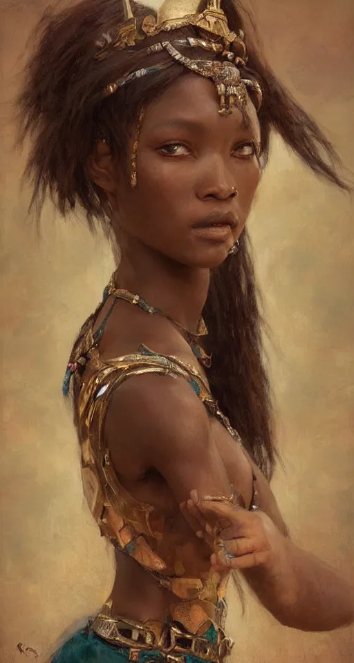 Prompt: a beautiful Zulu princess by Edgar Maxence and Ross Tran