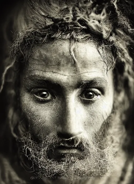 Image similar to Award winning Editorial photo of a Early-medieval Native Liechtensteiners with incredible hair and beautiful hyper-detailed eyes wearing traditional garb by Lee Jeffries, 85mm ND 5, perfect lighting, gelatin silver process