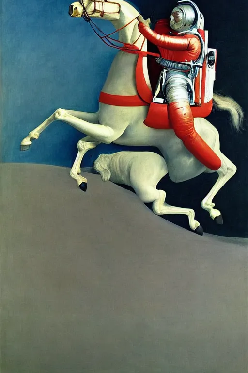 Prompt: a horse riding a centaur dressed as an astronaut, hauntingly surreal, highly detailed painting by francis bacon, edward hopper, adrian ghenie, gerhard richter, and james jean soft light 4 k,