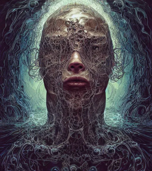 Prompt: portrait, nightmare anomalies, water by dariusz zawadzki, kenneth blom, mental alchemy, james jean, pablo amaringo, naudline pierre, contemporary art, hyper detailed