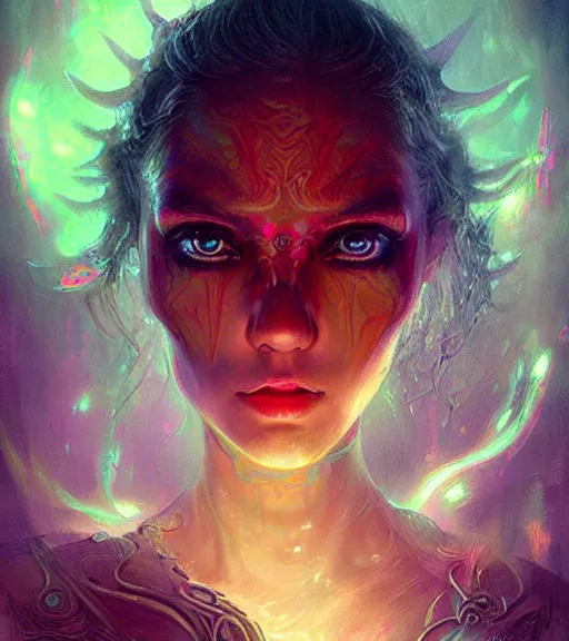 Prompt: beautiful intricate exquisite alien princess realistic face, beautiful eyes, neon colors, drawing, in the style of greg rutkowski, fantasy, amazing detail, epic, intricate, elegant, smooth, sharp focus