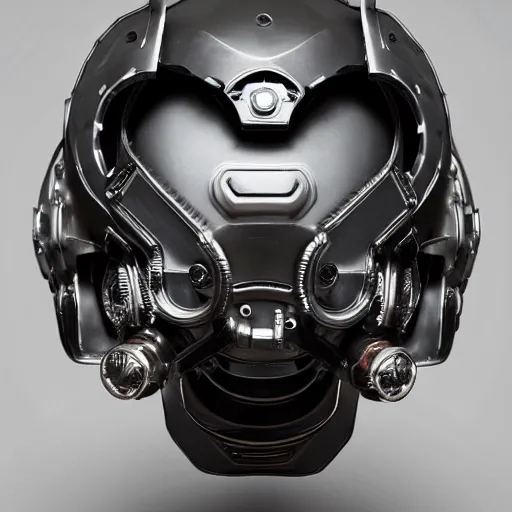 Image similar to cyberpunk mechanical helmet with side intircate hoses looking straight by Vitaly Bulgarov, front view