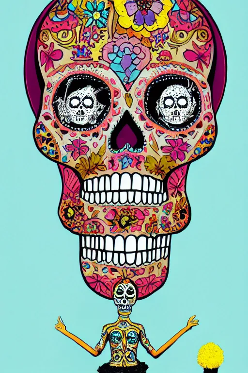 Prompt: illustration of a sugar skull day of the dead girl, art by storm thorgerson