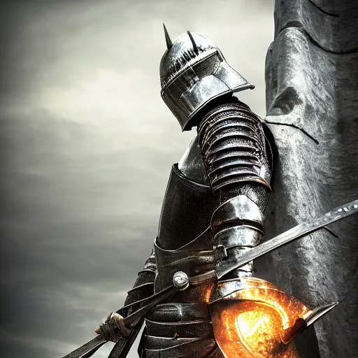 Prompt: Knight in Dark Souls, highly detailed, high quality, HD, 4k, 8k, Canon 300mm, professional photographer, 40mp, lifelike, top-rated, award winning, realistic, sharp, no blur, edited, corrected, trending